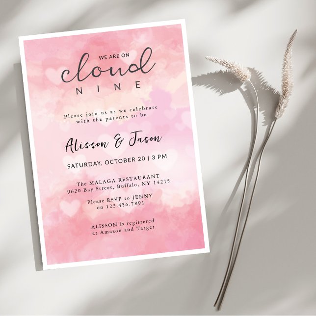 Dreamy Pink Cloud Nine Modern Stylish Baby Shower Invitation (Creator Uploaded)