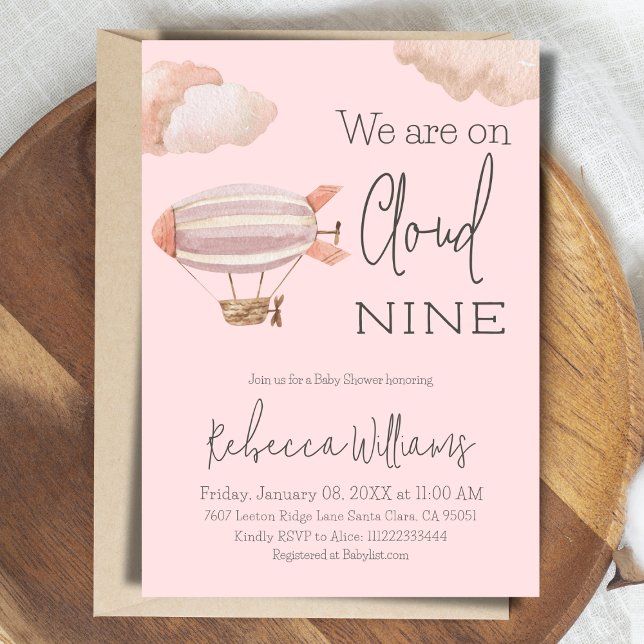 Dreamy Pink Cloud Nine Sky Themed Girl Baby Shower Invitation (Creator Uploaded)