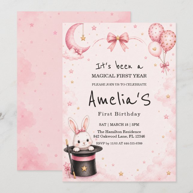 Dreamy Pink Clouds First Birthday Invitation (Front/Back)