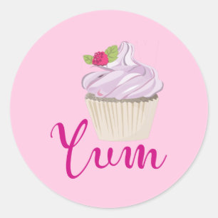 Dreamy Pink Cupcake with Raspberry Yum! Classic Round Sticker