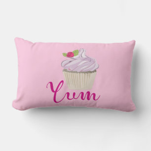 Dreamy Pink Cupcake with Raspberry Yum! Lumbar Cushion