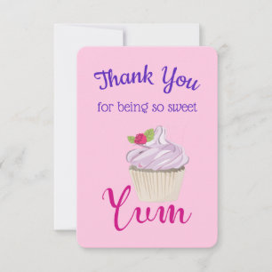 Dreamy Pink Cupcake with Raspberry Yum! Thank You Invitation