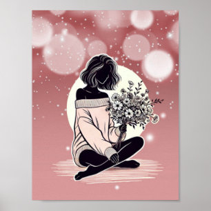 Dreamy Pink Elegance: A Woman's Quiet Reflection Poster