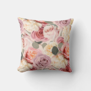 Dreamy Pink Floral Elegant Shabby Chic Roses Cushion