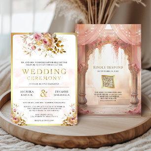 Dreamy Pink Floral Indian Mandap Hindu Wedding Invitation
