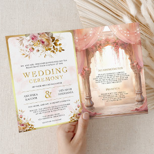 Dreamy Pink Floral Indian Mandap Hindu Wedding Invitation