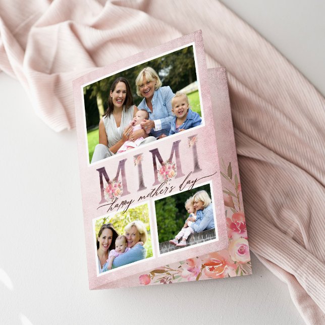 Dreamy Pink Floral MIMI Photo Collage Mother's Day Card (Creator Uploaded)