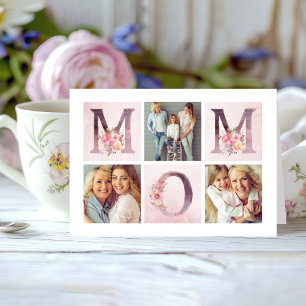 Dreamy Pink Floral MOM Photo Collage Mother's Day Card