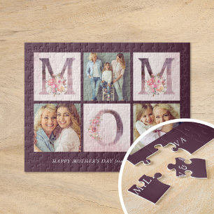 Dreamy Pink Floral MOM Photo Collage Mother's Day Jigsaw Puzzle