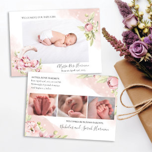 Dreamy Pink Floral & Unicorn Baby Girl Photo Announcement