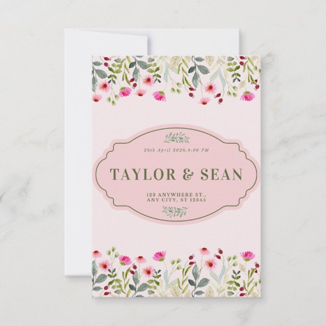 Dreamy Pink Floral Wedding Invitation (Front)