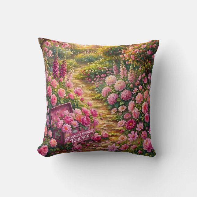 Dreamy Pink Flower Garden Path Painting Cushion (Front)