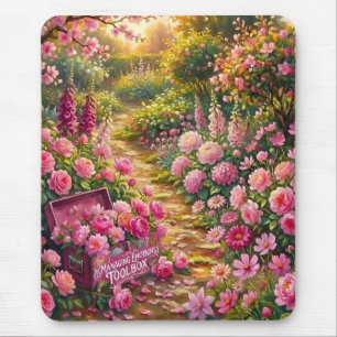 Dreamy Pink Flower Garden Path Painting Mouse Pad