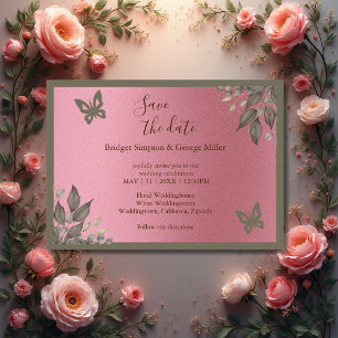 dreamy pink glitter foliage wedding safe the date  invitation