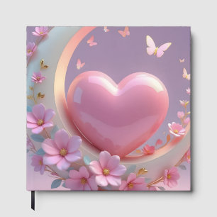 Dreamy Pink Heart, Moon & Blossom Butterfly Guest Book