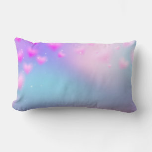Dreamy Pink Hearts & Sparkles Pastel Backgr Lumbar Cushion