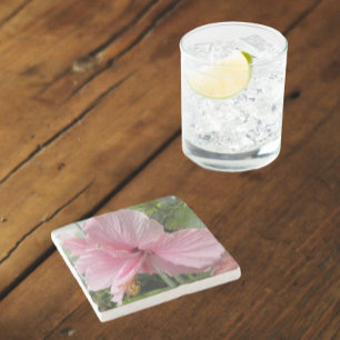 Dreamy Pink Hibiscus Floral Stone Coaster