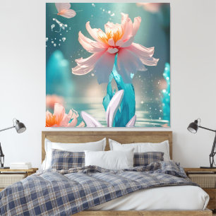 Dreamy Pink Lotus and Butterfly in Aqua Water Canvas Print