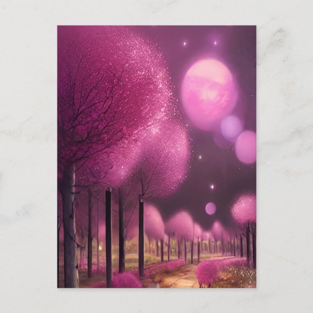 Dreamy Pink Nightscape Postcard (Front)