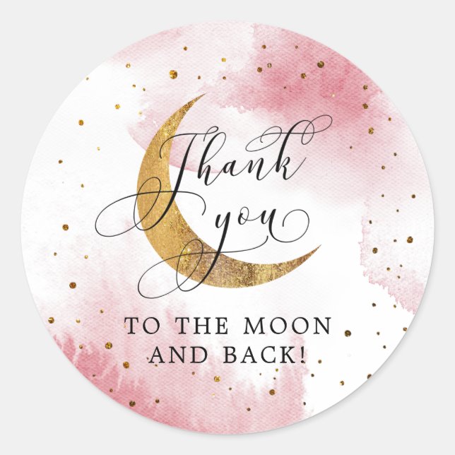 Dreamy Pink Over The Moon Girl Birthday Party Classic Round Sticker (Front)