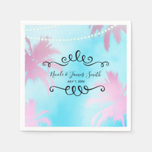 Dreamy Pink Palm Trees & Blue Sky String Lights Napkin