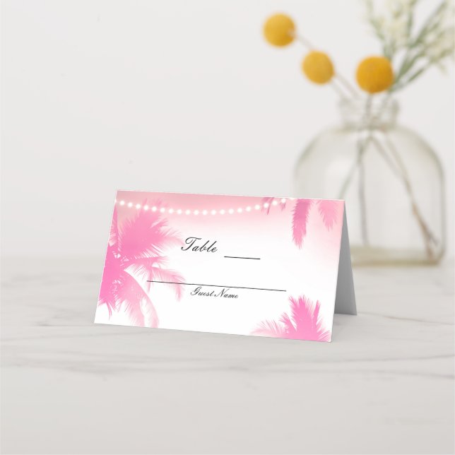 Dreamy Pink Palm Trees & Lights Table Seat Place Card (Back)