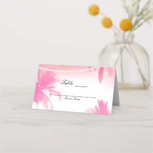 Dreamy Pink Palm Trees & Lights Table Seat Place Place Card