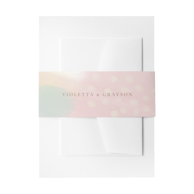 Dreamy Pink Pastel Abstract Art Wedding Invitation Belly Band (Front Example)