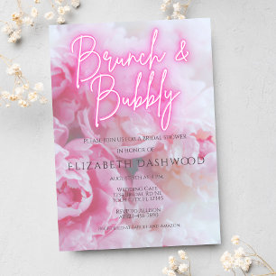 Dreamy Pink Peonies Floral Bridal Shower Brunch Invitation