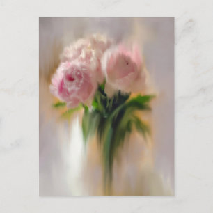 Dreamy Pink Peonies in White Vase Postcard