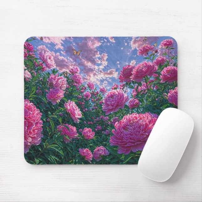 Dreamy Pink Peony Garden Art Mouse Pad (With Mouse)