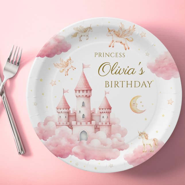 Dreamy Pink Princess Castle Birthday Party Paper Plate (Creator Uploaded)