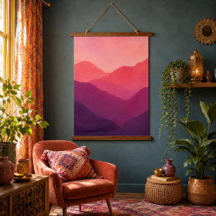 Dreamy Pink Purple Mountain Landscape Hanging Tapestry