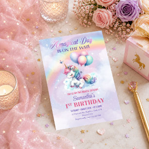 Dreamy Pink Purple Unicorn Magical Day Celebration Invitation