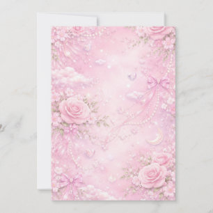Dreamy Pink Rose Floral Pattern Pearls Bows Sparks Invitation