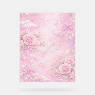 Dreamy Pink Rose Floral Pearls Bows Sparkle Pastel Acrylic Sign