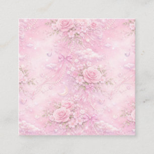 Dreamy Pink Rose Floral Pearls Bows Sparkle Pastel Enclosure Card