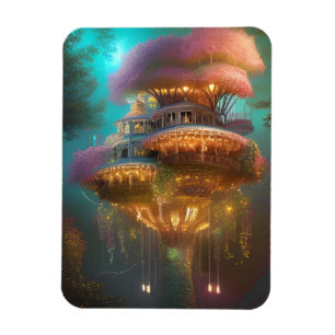 Dreamy Pink Treehouse Digital Art Magnet