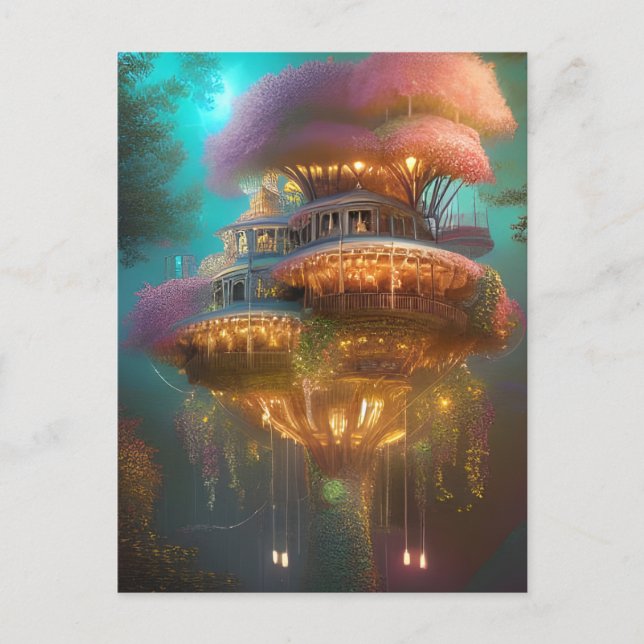 Dreamy Pink Treehouse Digital Art    Postcard (Front)