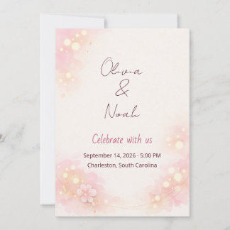 Dreamy Pink Watercolor Floral Wedding Invitation
