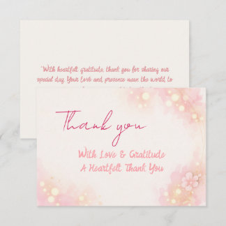 Dreamy Pink Watercolor Floral Wedding  Thank You Card