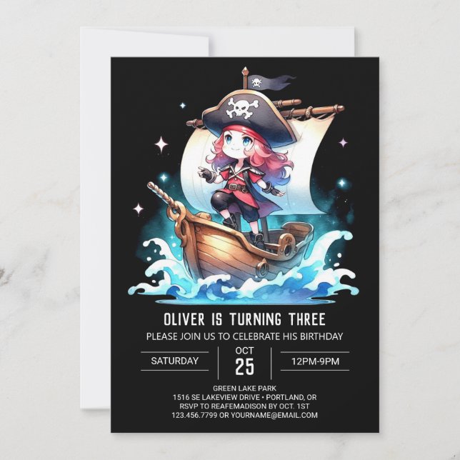 Dreamy Pirate Digital Birthday Invitation (Front)