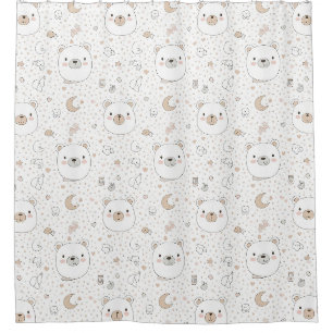 Dreamy Polar Bears with Moons and Stars Shower Curtain