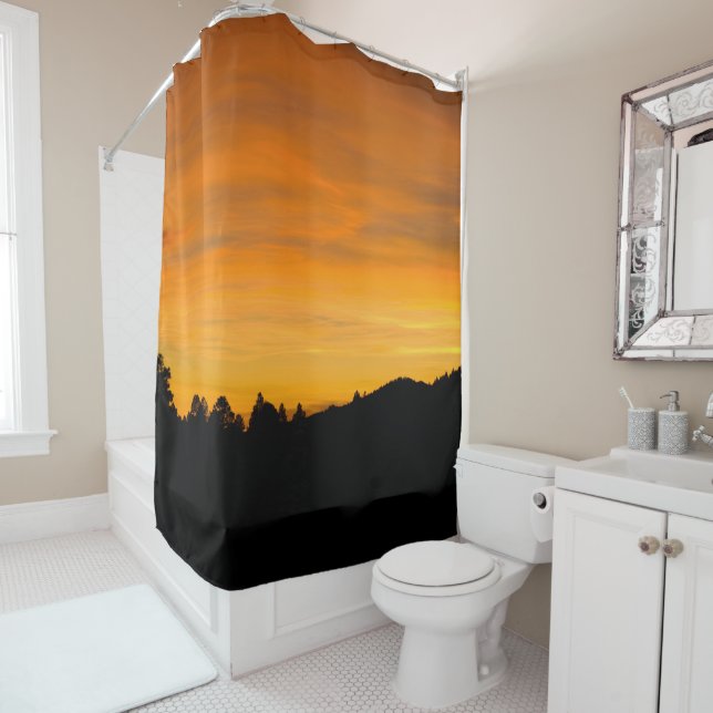 Dreamy Prairie Hills Silhouette At Sunset Photo Shower Curtain (In Situ)