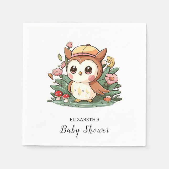 Dreamy Pretty Owl Baby Shower Napkin (Front)