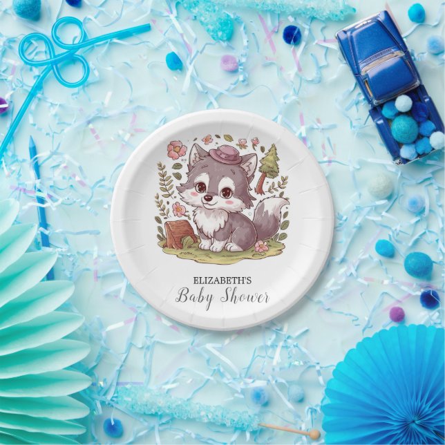 Dreamy Pretty Wolf Baby Shower Paper Plate (Party)
