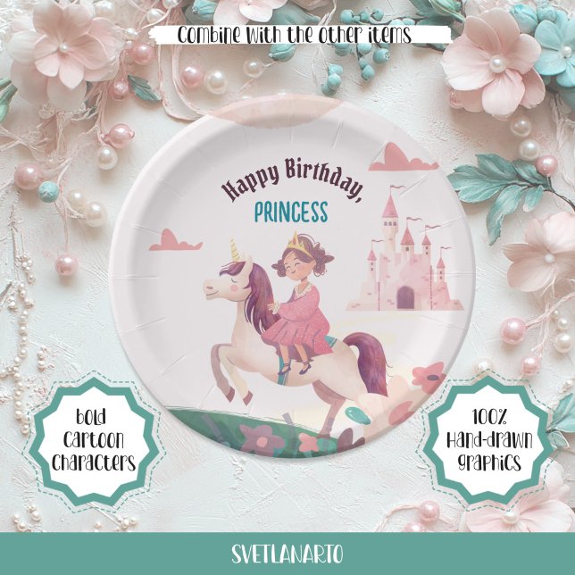 Dreamy Princess Riding Unicorn Paper Plate (Creator Uploaded)