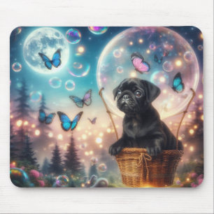 Dreamy Pug Puppy with Butterflies & Bubbles Mouse  Pad