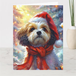 Dreamy Puppy in Santa Hat and Scarf Card