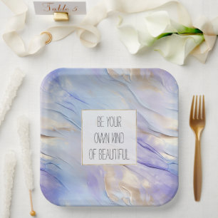 Dreamy Purple Blue Mist Gold Pearl Paper Plate